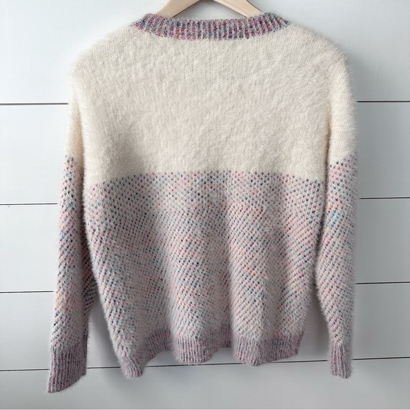 LOVED + ADORED Soft Fuzzy/Eyelash Pullover Crewneck Colorful Sweater Size Small - Picture 9 of 9